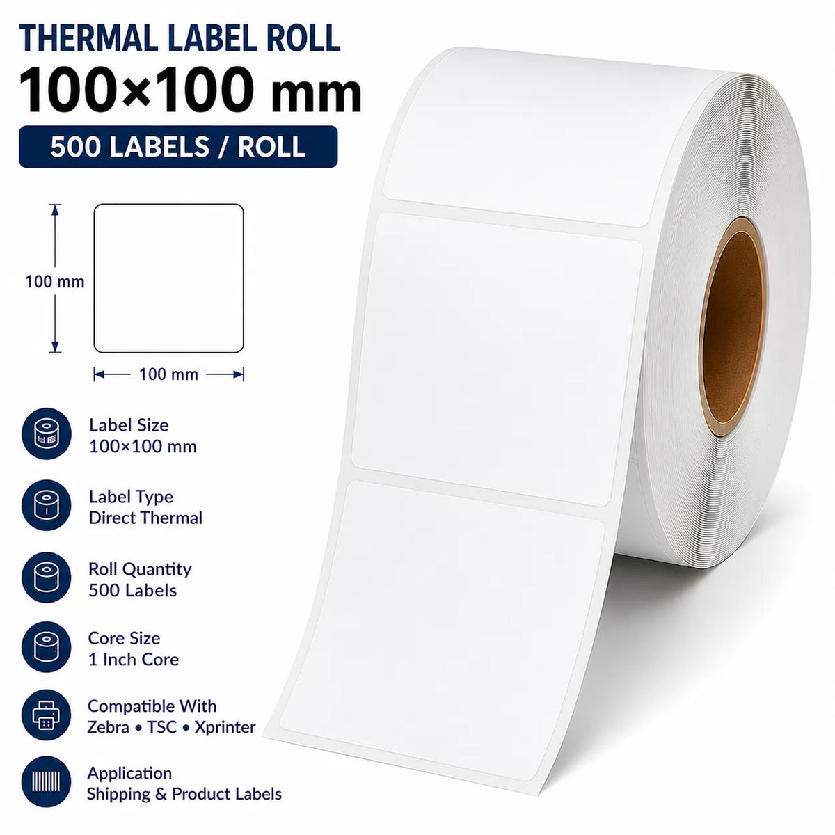 100×100mm Thermal Label | ₹0.41/Label | 500 Labels/Roll