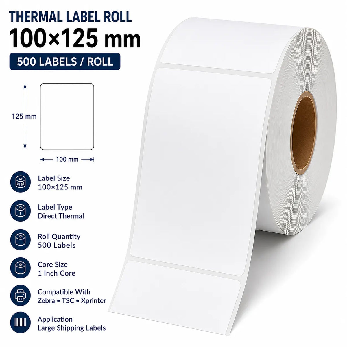 100×125mm Thermal Label | ₹0.67/Label | 500 Labels/Roll