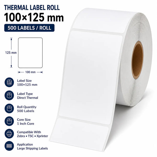 100×125mm Thermal Label | ₹0.67/Label | 500 Labels/Roll