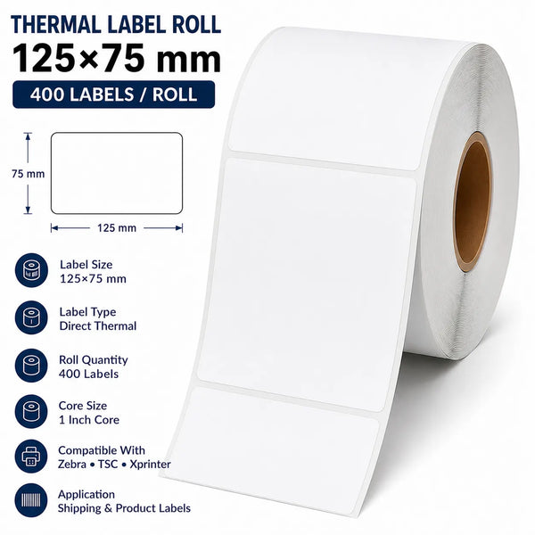 125×75mm Thermal Label | ₹0.48/Label | 400 Labels/Roll
