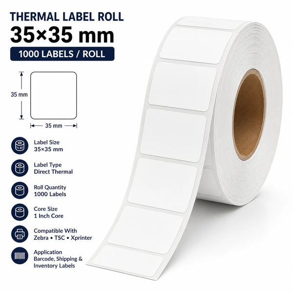 35×35mm Thermal Label | ₹0.05/Label | 1,000 Labels/Roll