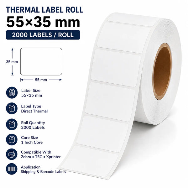 55×35mm Thermal Label | ₹0.05/Label | 2,000 Labels/Roll