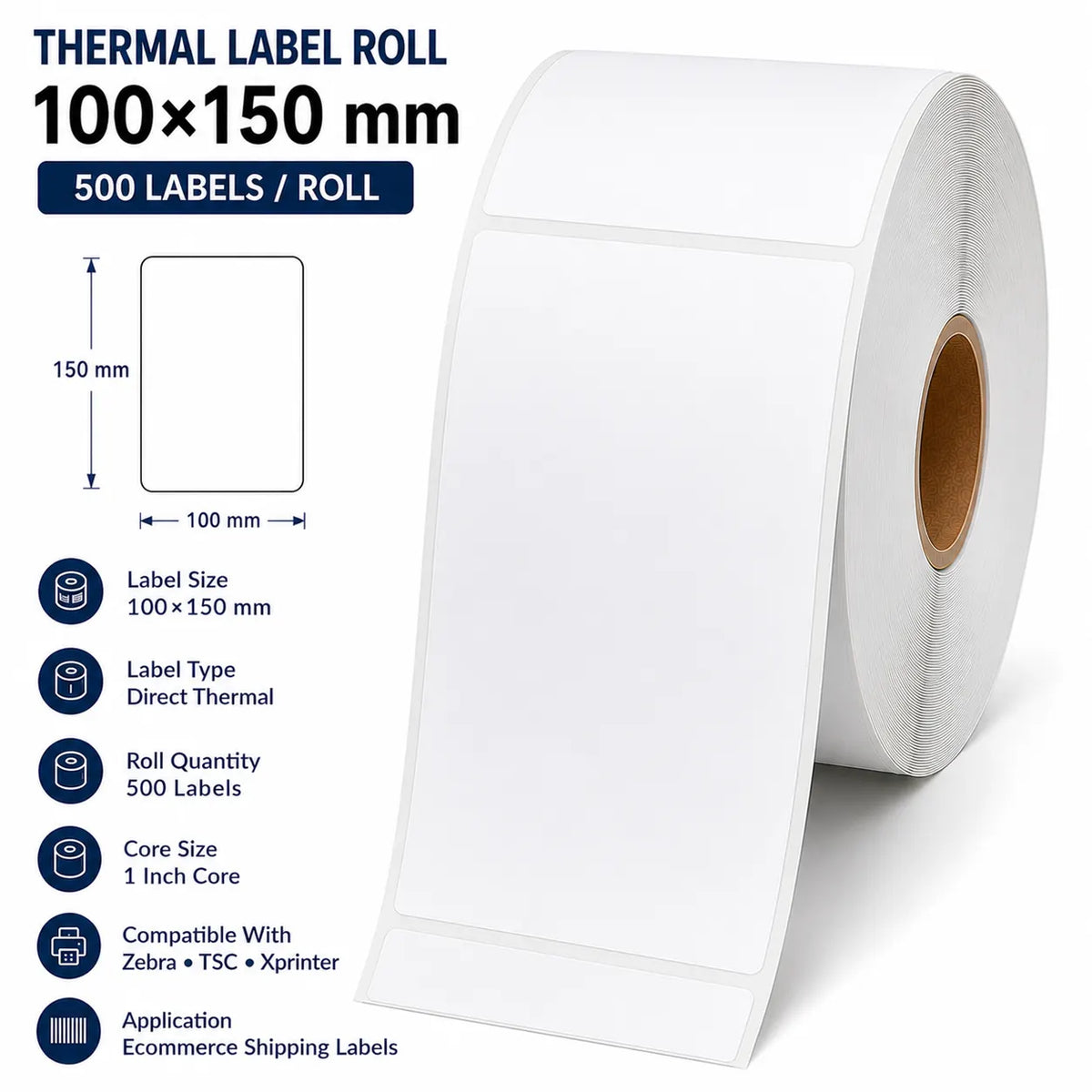100×150mm Thermal Label | ₹0.53/Label | 500 Labels/Roll