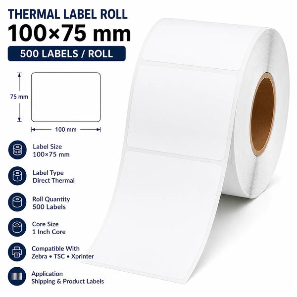 100×75mm Thermal Label | ₹0.32/Label | 500 Labels/Roll